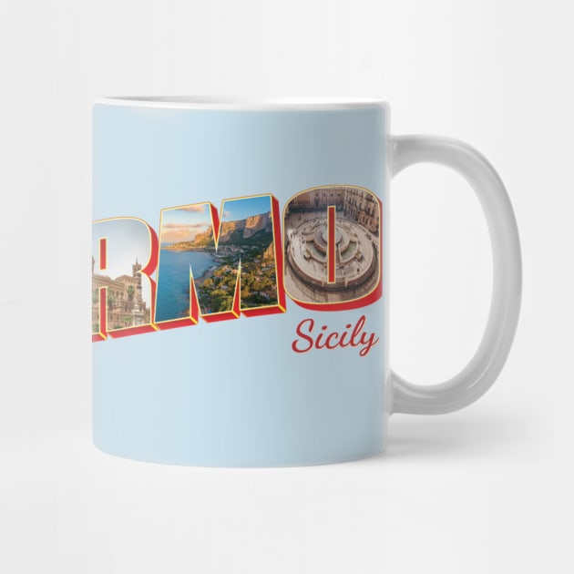 Greetings from Palermo in Sicily Italy Vintage style retro souvenir by DesignerPropo